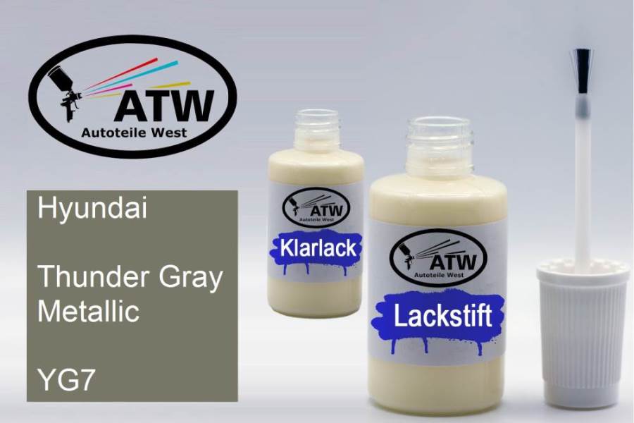 Hyundai, Thunder Gray Metallic, YG7: 20ml Lackstift + 20ml Klarlack - Set, von ATW Autoteile West.